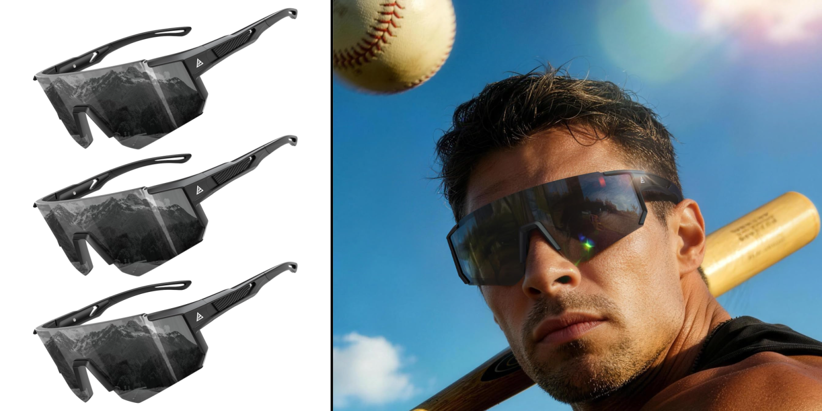 A man wearing sunglasses and a baseball bat