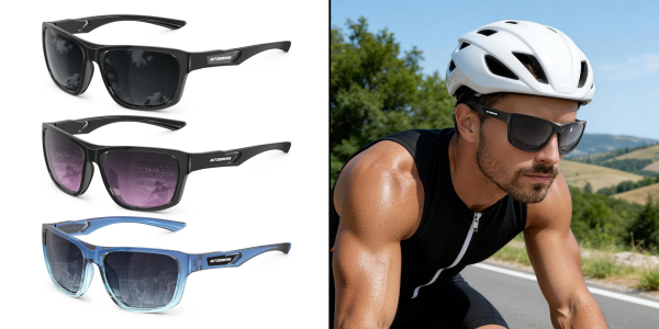 A collage of a man wearing sunglasses
