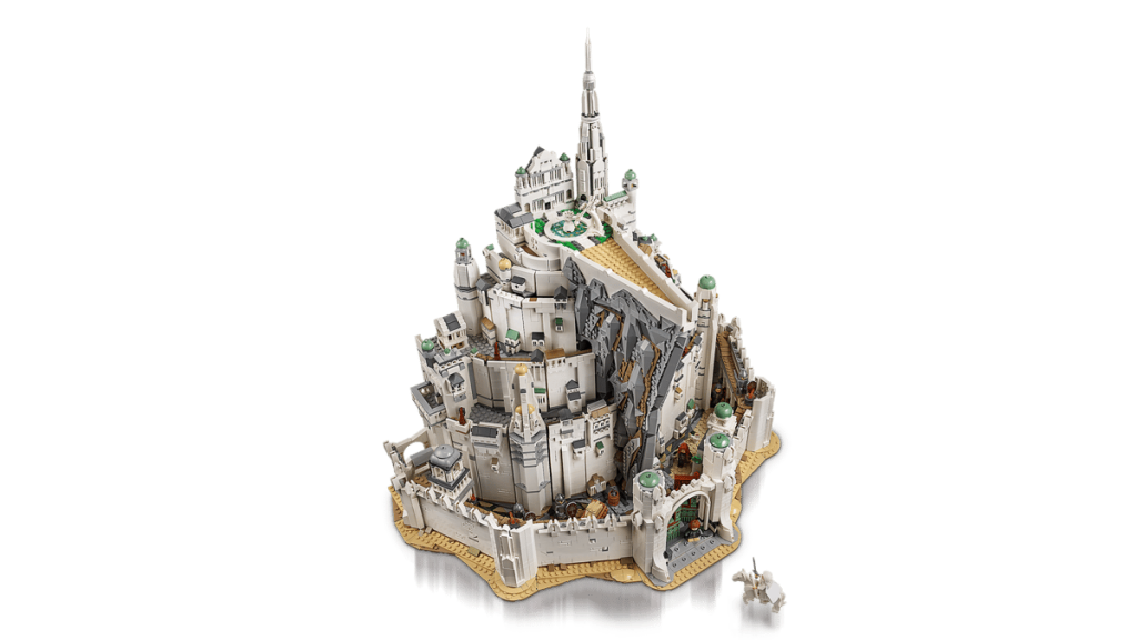 A building toy castle on a black surface