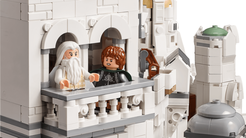 A lego building toy with a man and a man in a robe