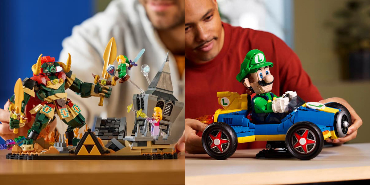 A collage of a man and a toy