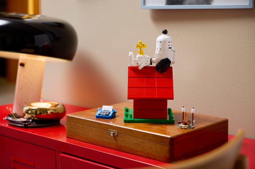A toy on a red dresser
