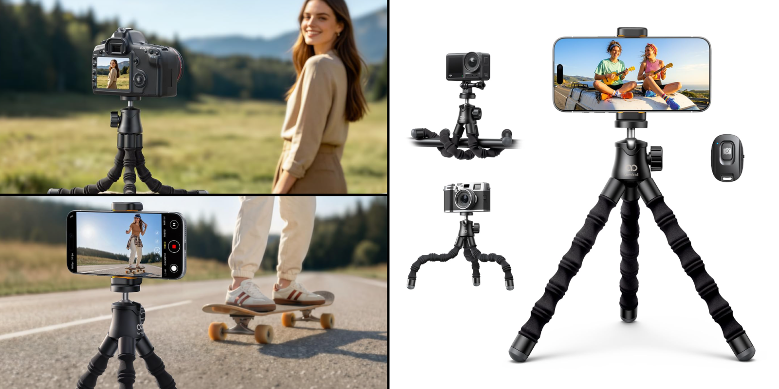 A collage of a woman on a skateboard