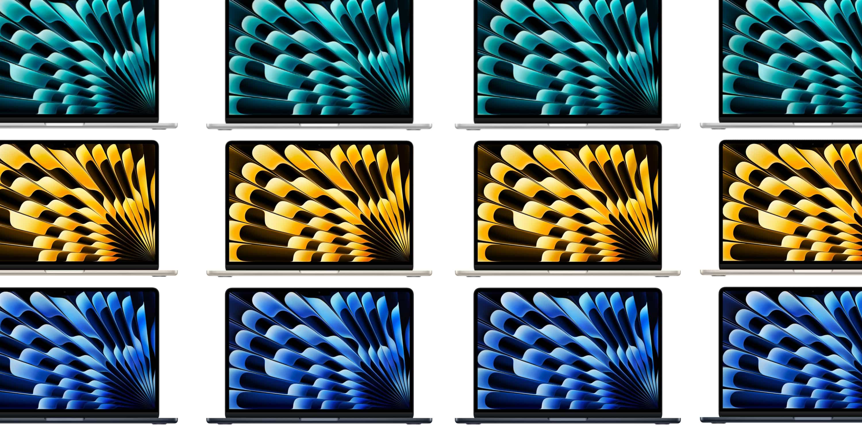 A group of laptops with colorful designs
