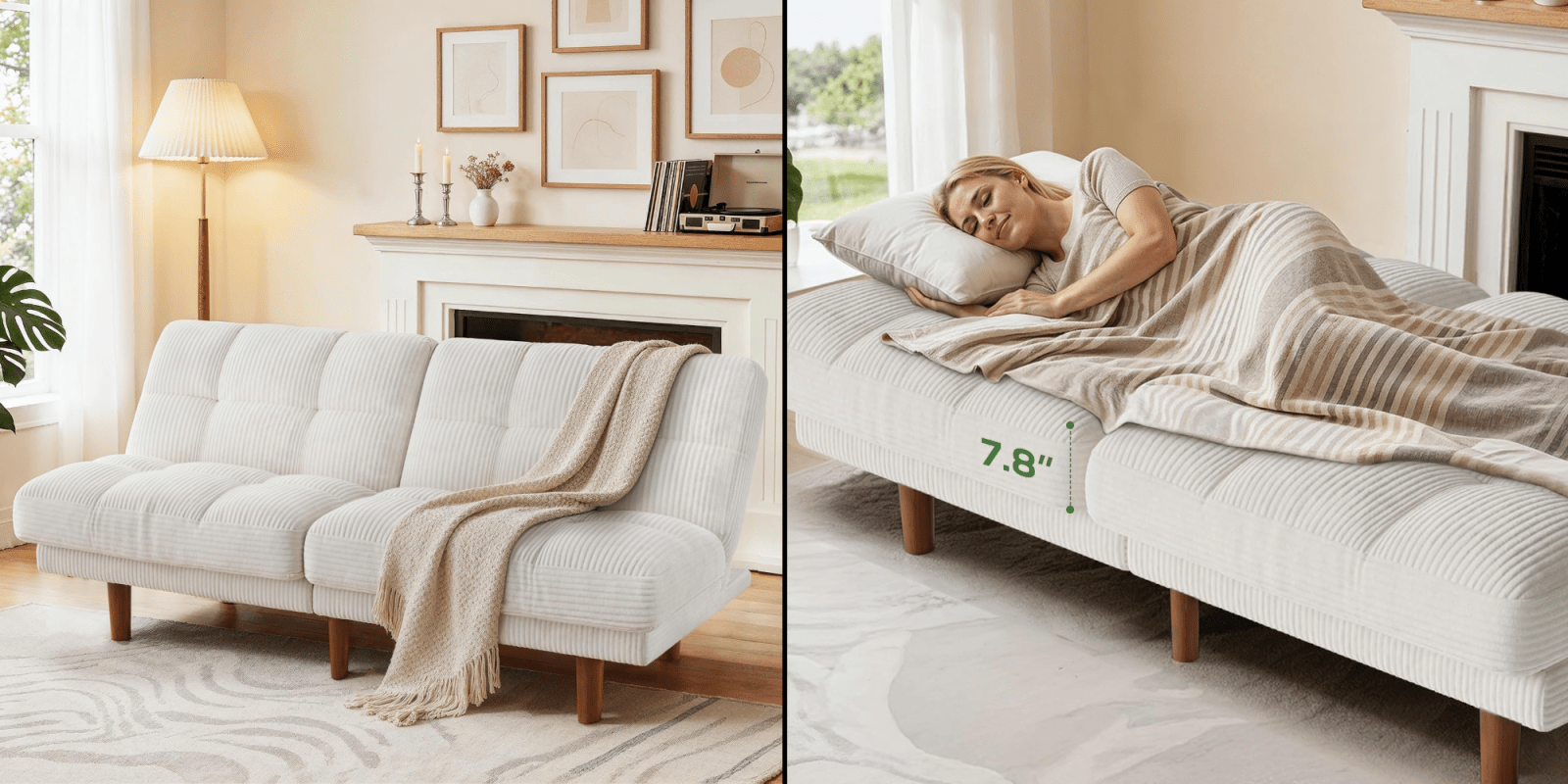 A woman lying on a couch