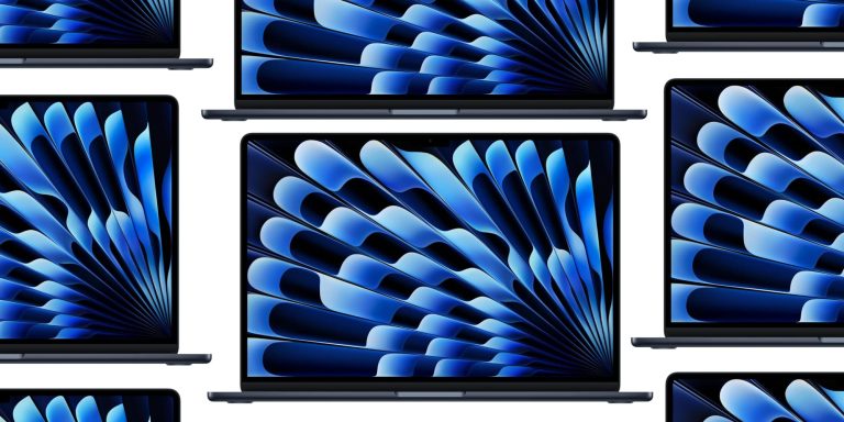 A laptops with a blue design on the screen