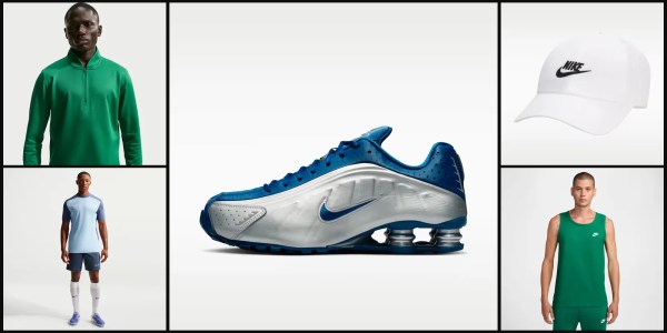 A blue and silver tennis shoe