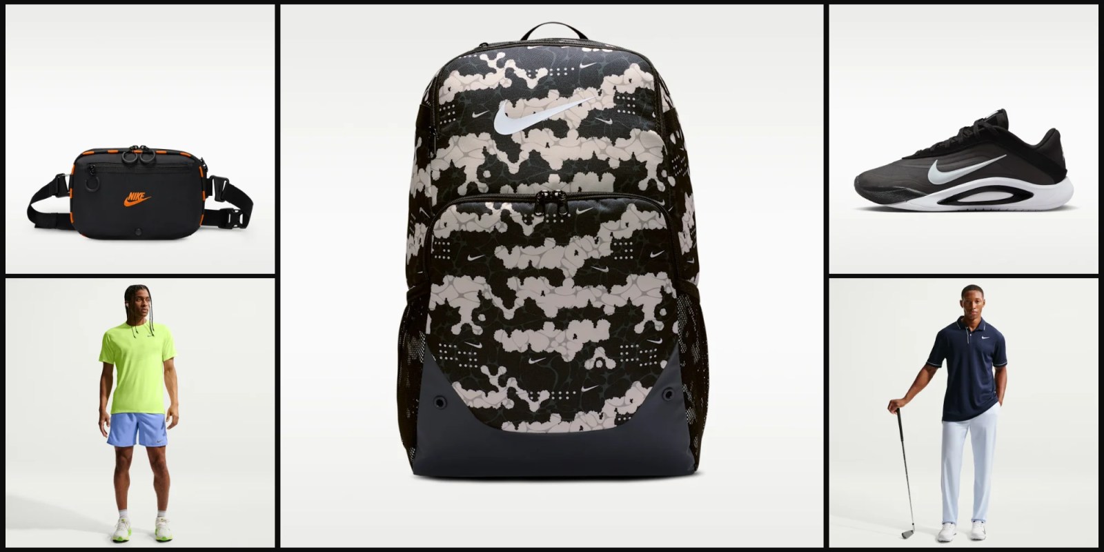 A backpack with a white logo
