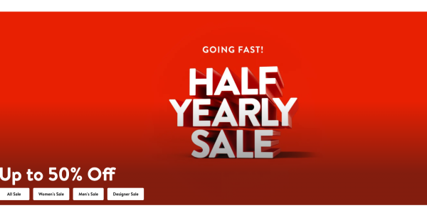 A red and white advertisement