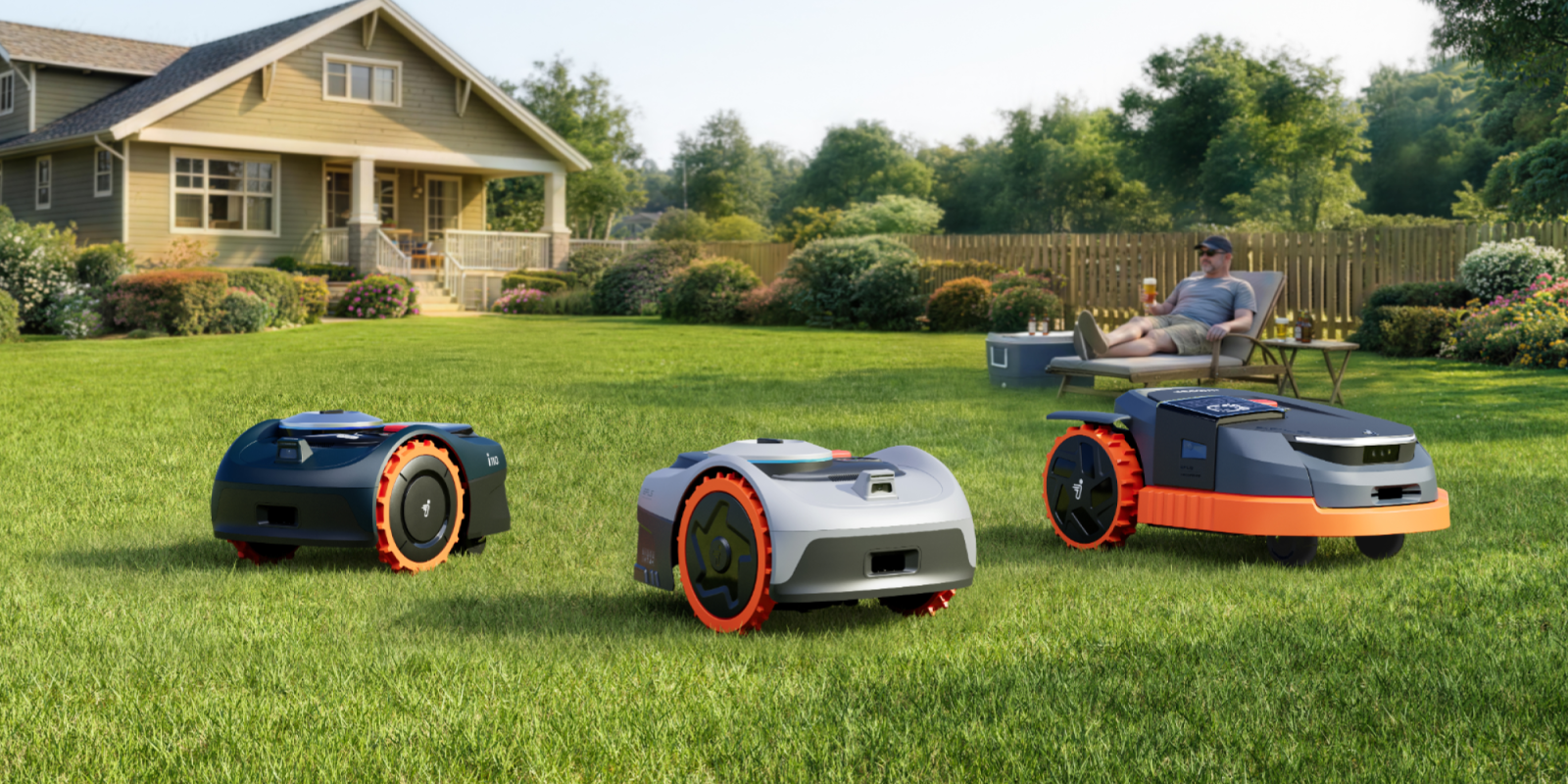 A group of robots in a yard