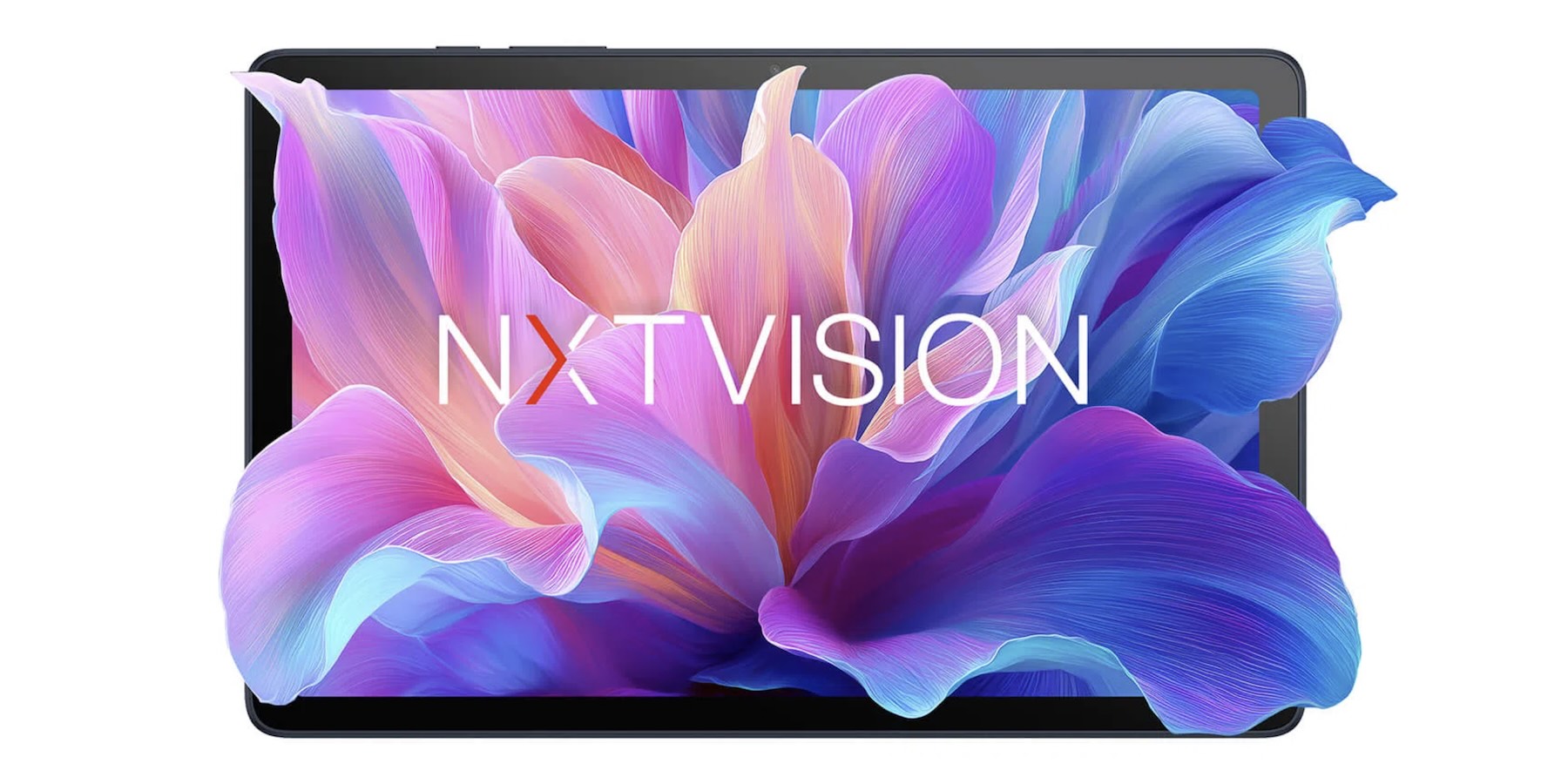 A tablet with a colorful flower on the screen