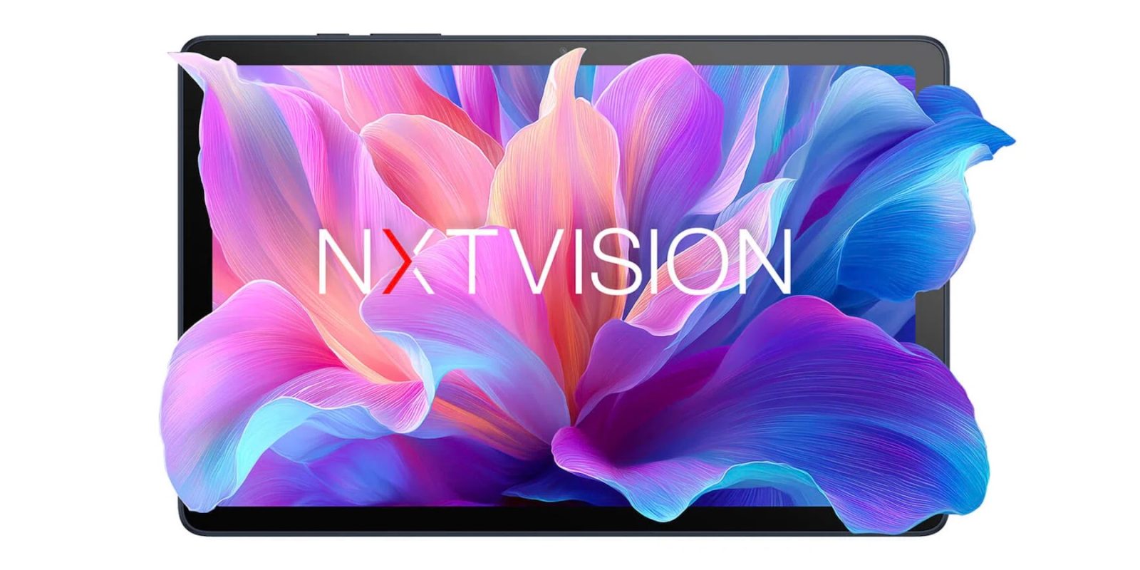 A tablet with a colorful flower on the screen