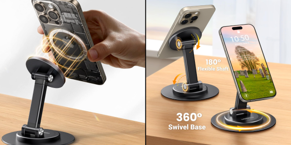 A phone on a stand