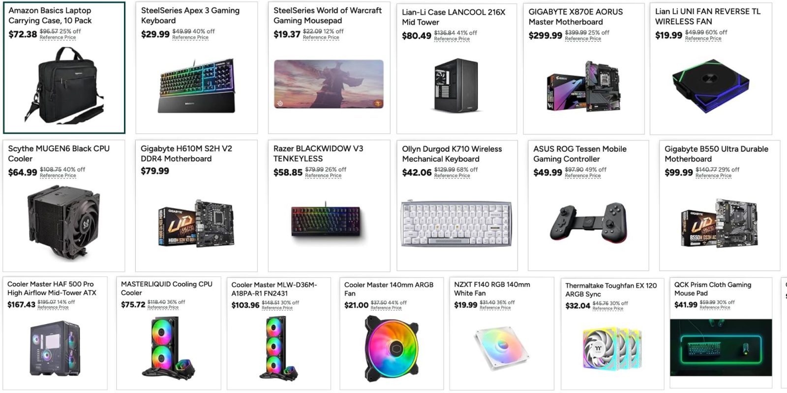 Image showing listings from Woot's PC components sale.
