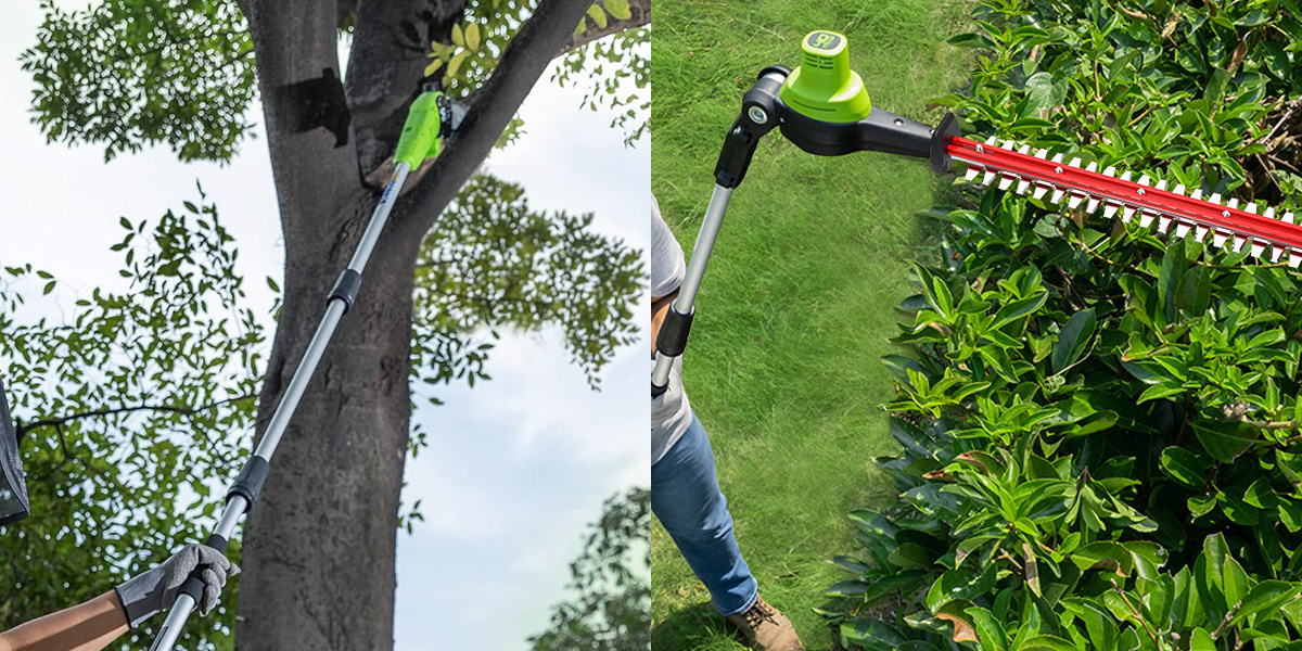 A person using a trimmer to cut a tree