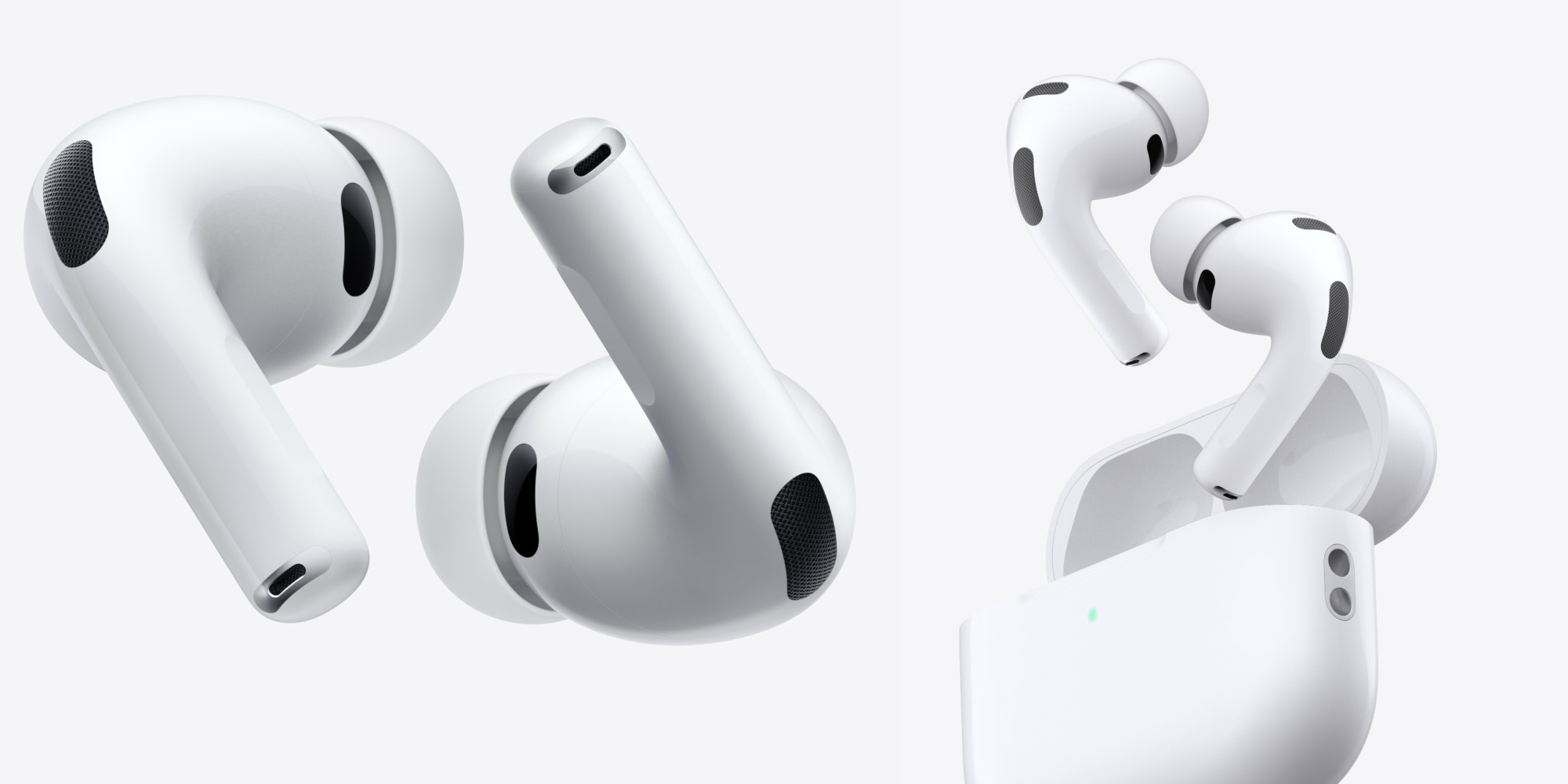 A group of white earbuds