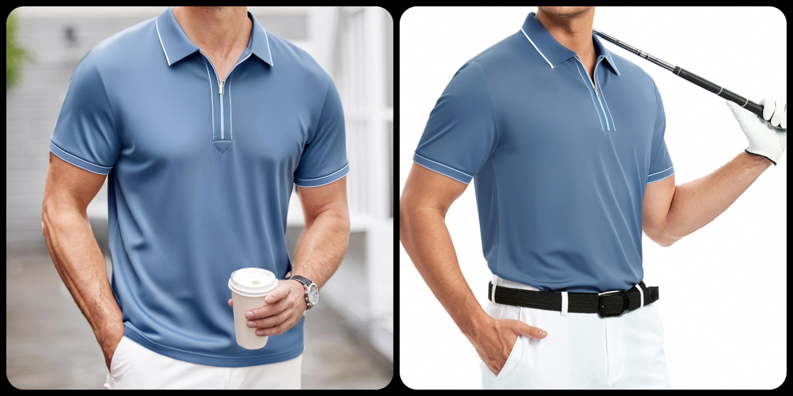 A man wearing a blue polo shirt