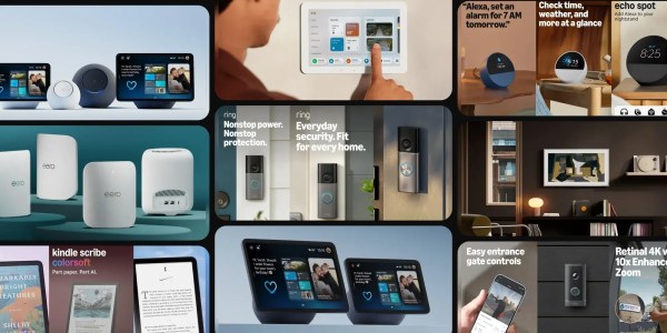 A collage of images of a man using a device