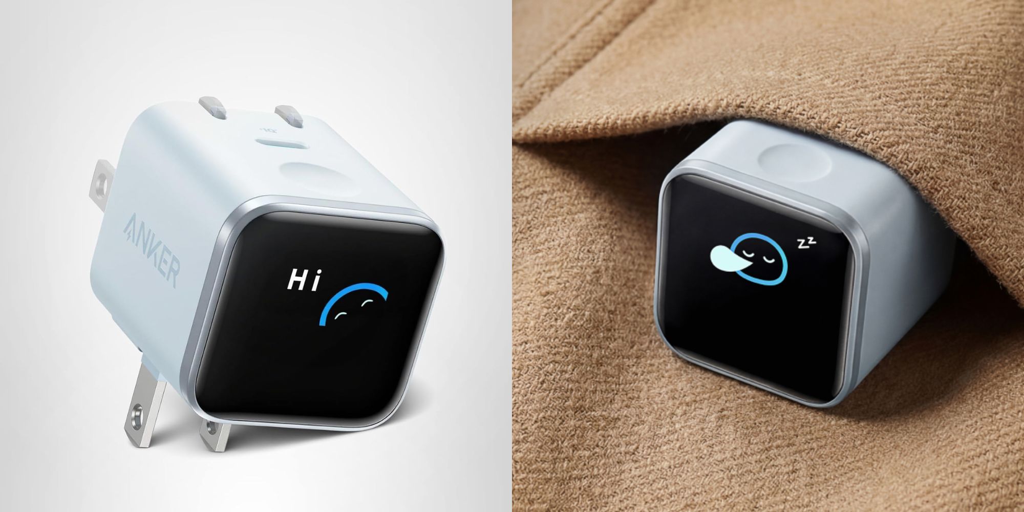 A square device with a smile on it