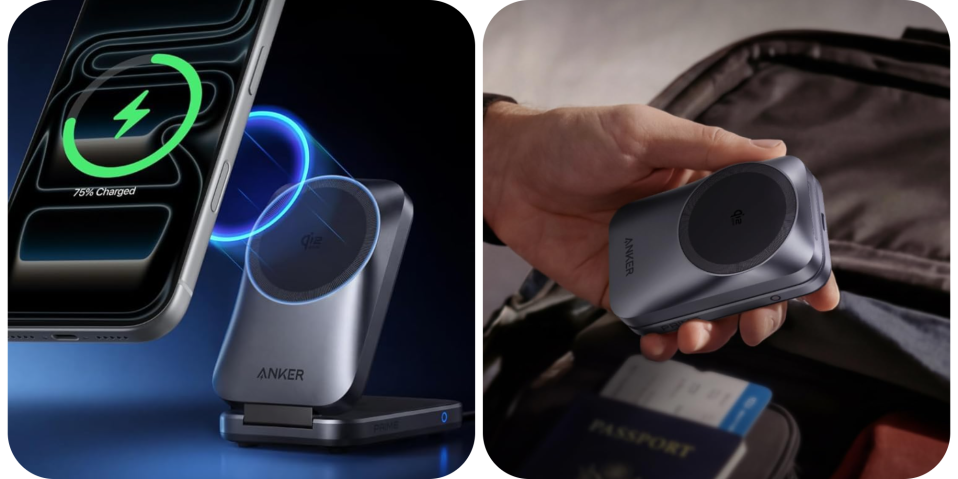 A hand holding a wireless charger