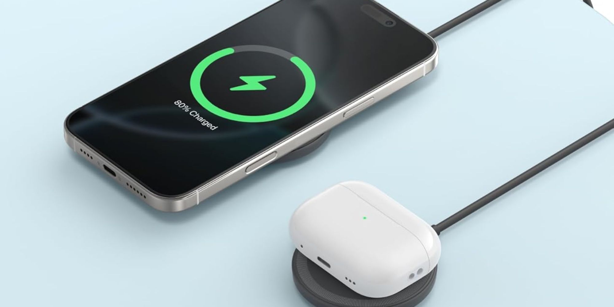 A phone charging on a wireless charger