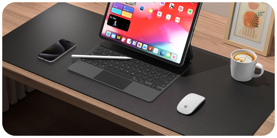 A tablet and a stylus on a desk