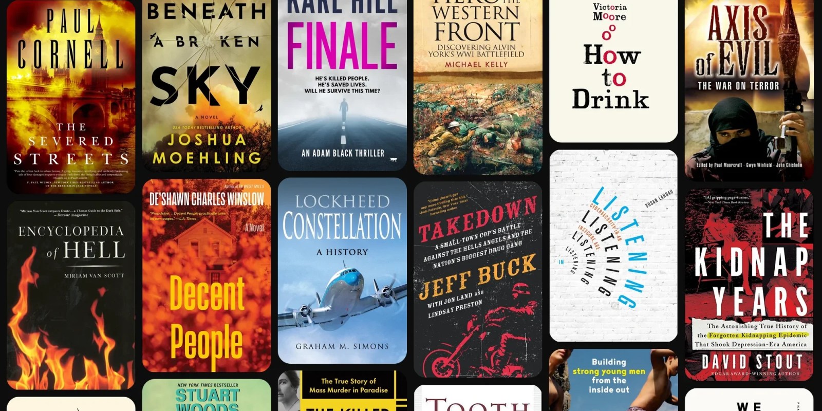 A group of books on a black background