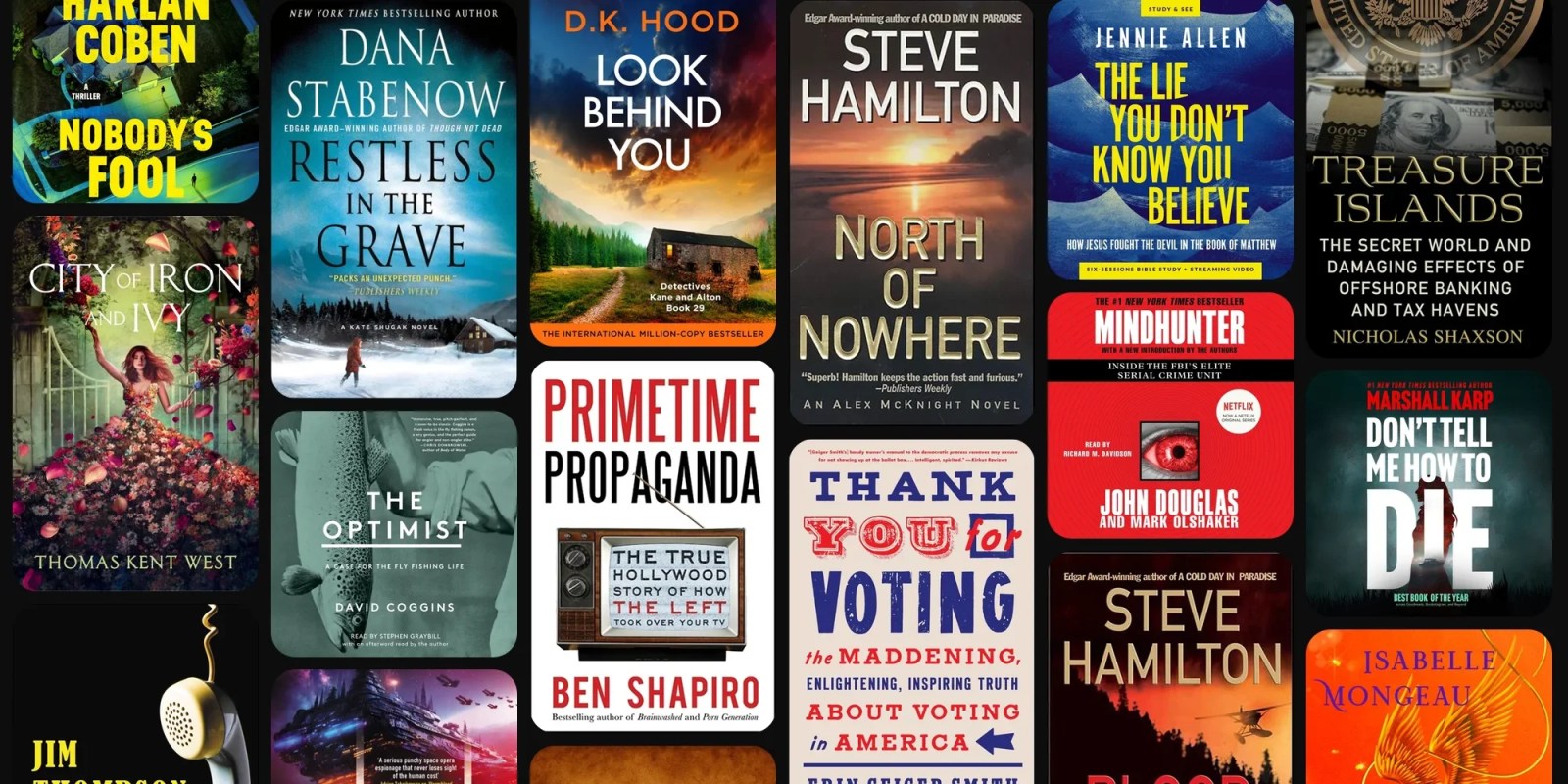 A group of books on a black background