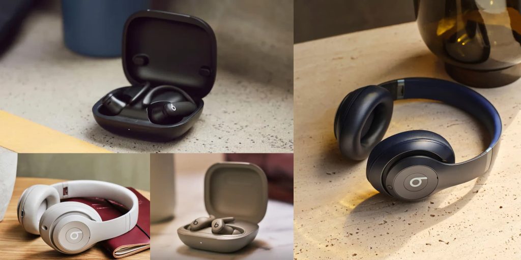 A collage of a pair of headphones