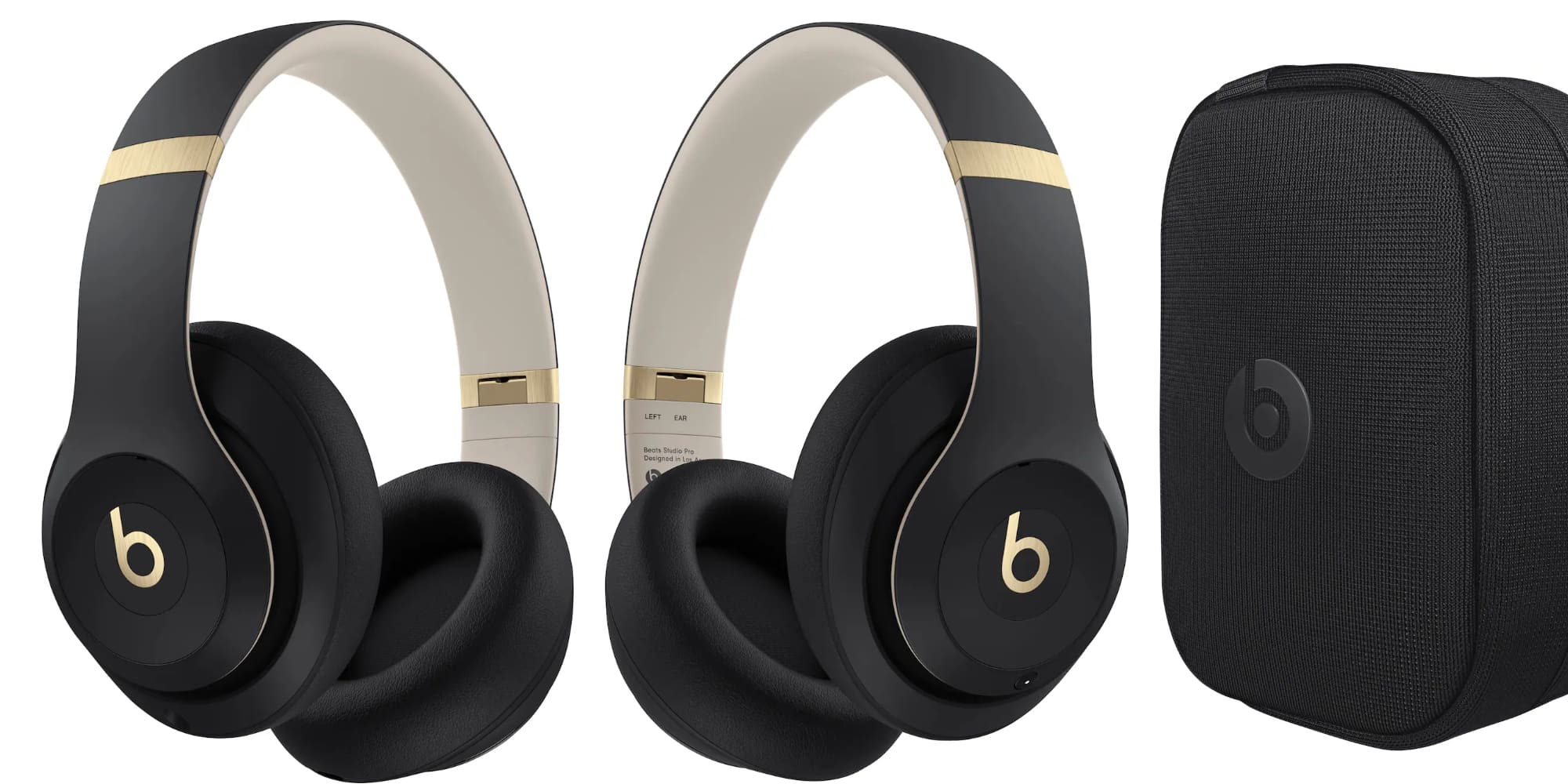 A group of black and white headphones