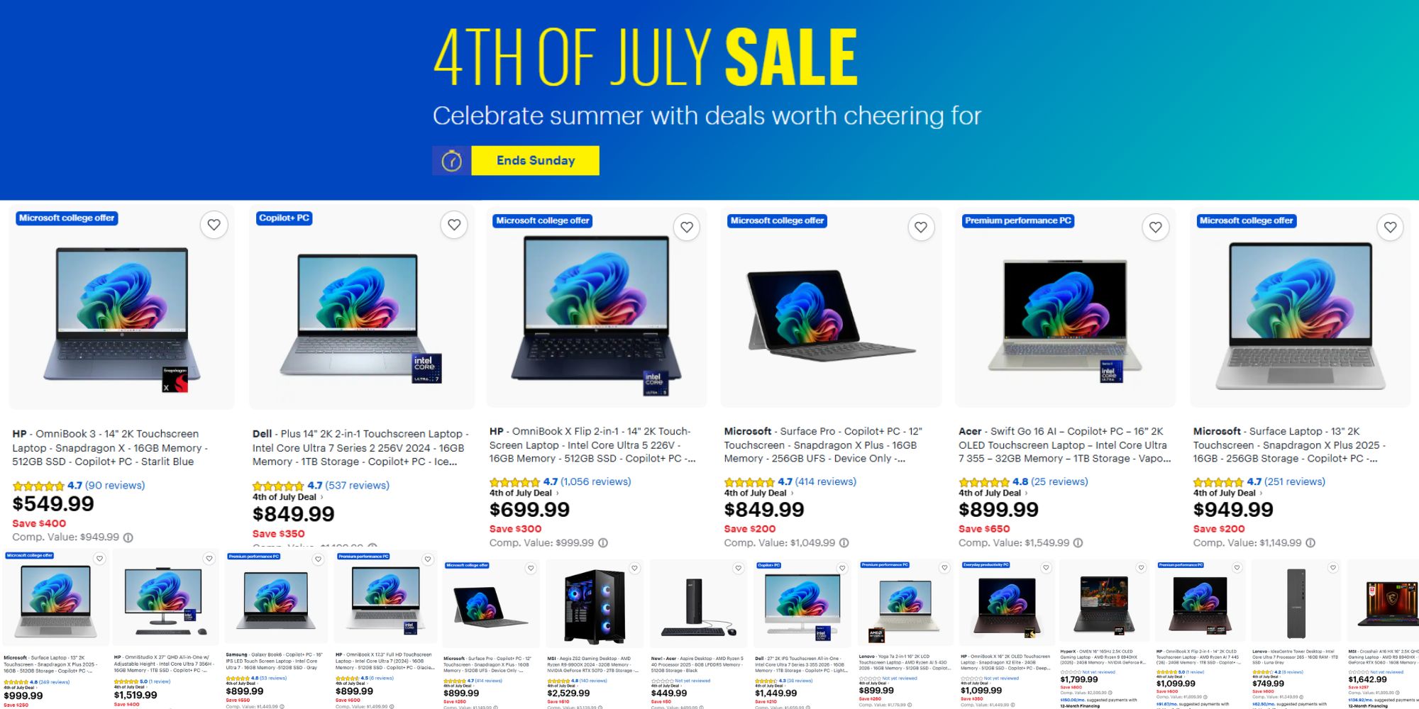 Image showing listings from Best Buy's 4th of July sale.