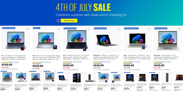 Image showing listings from Best Buy's 4th of July sale.