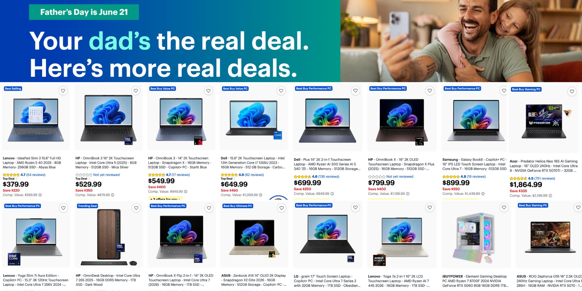 Image showing listings from Best Buy's Father's Day sale.