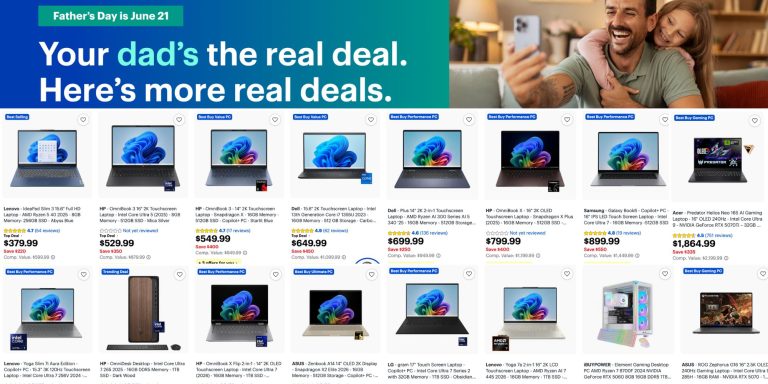 Image showing listings from Best Buy's Father's Day sale.
