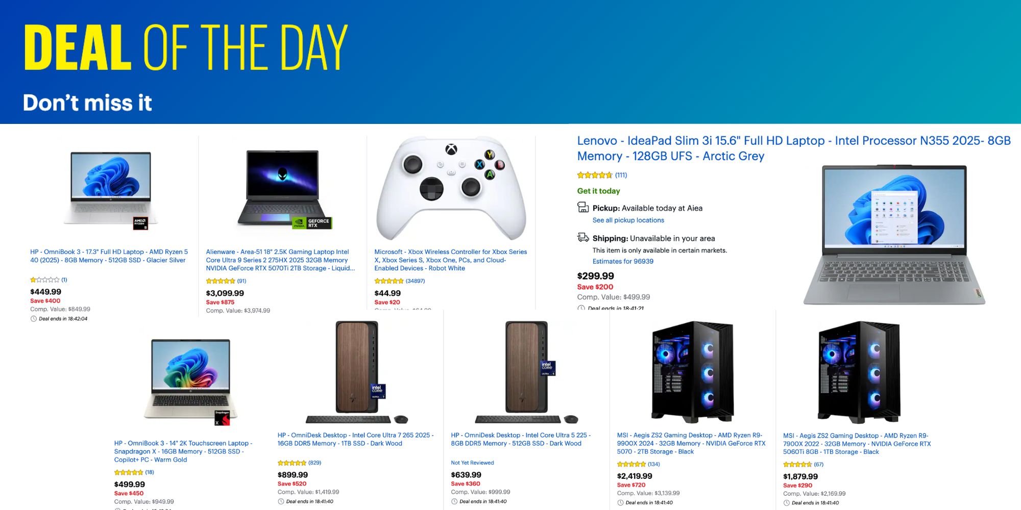 Image showing listings from Best Buy's Windows flash sale.