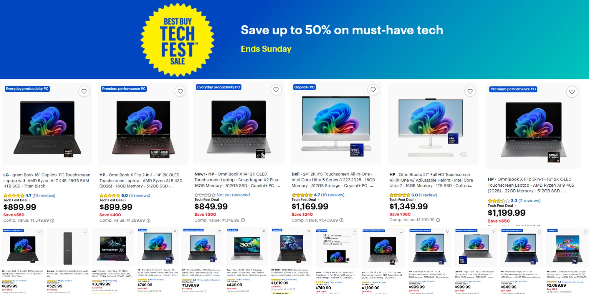 Image showing listings from Best Buy Tech Fest sale event.