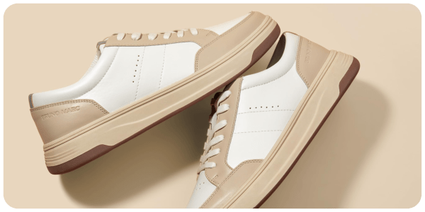 A pair of white and brown shoes