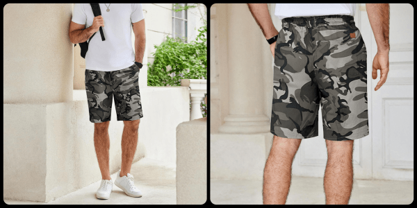 A man wearing camouflage shorts