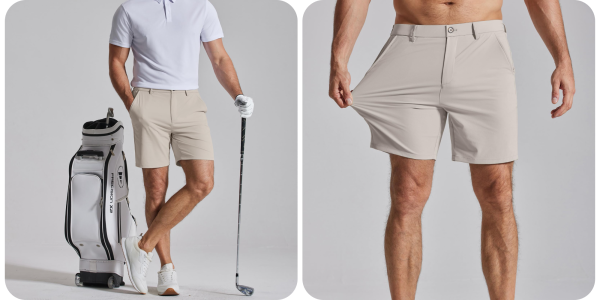 A man wearing shorts and a golf club