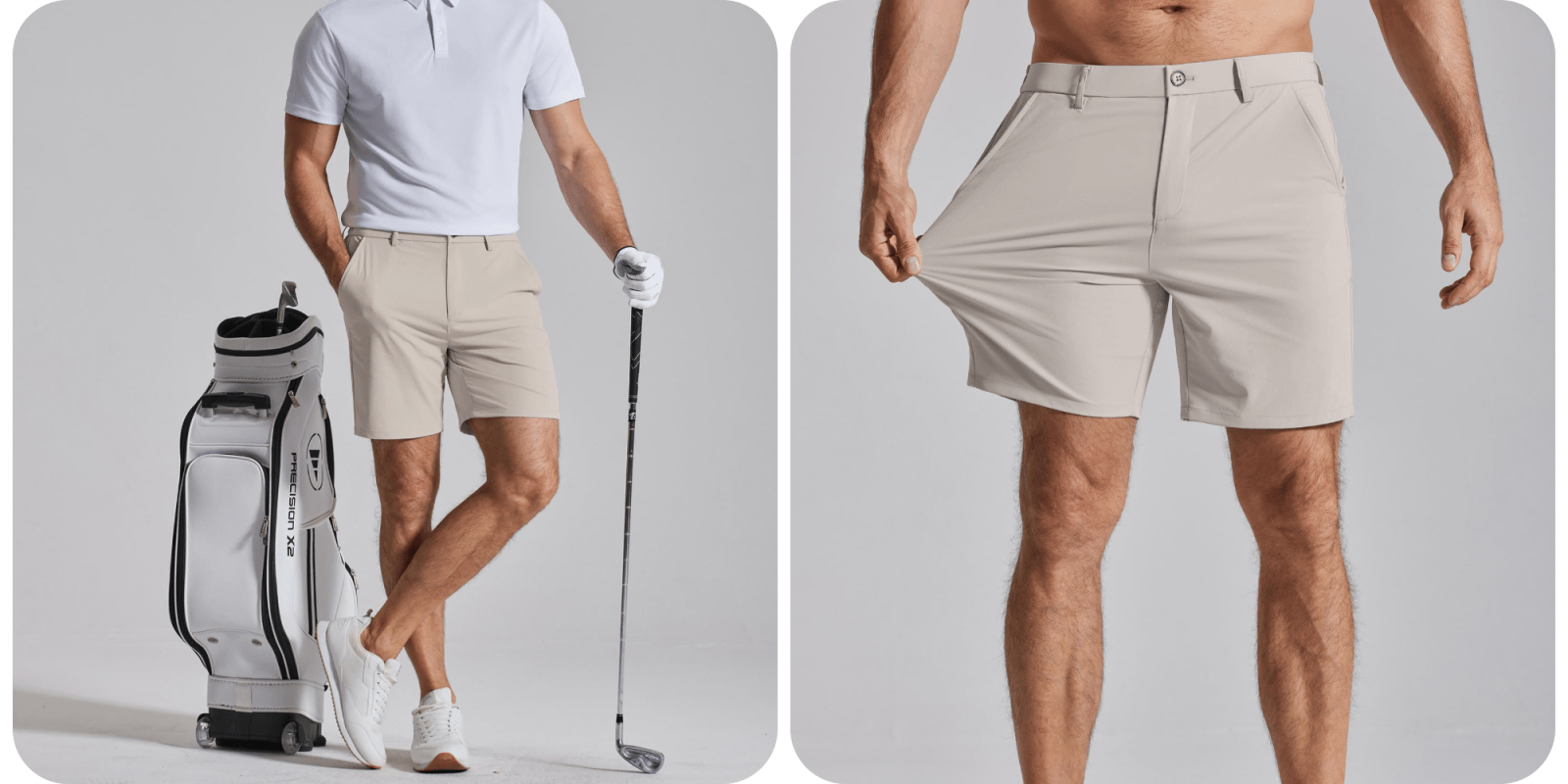 A man wearing shorts and a golf club