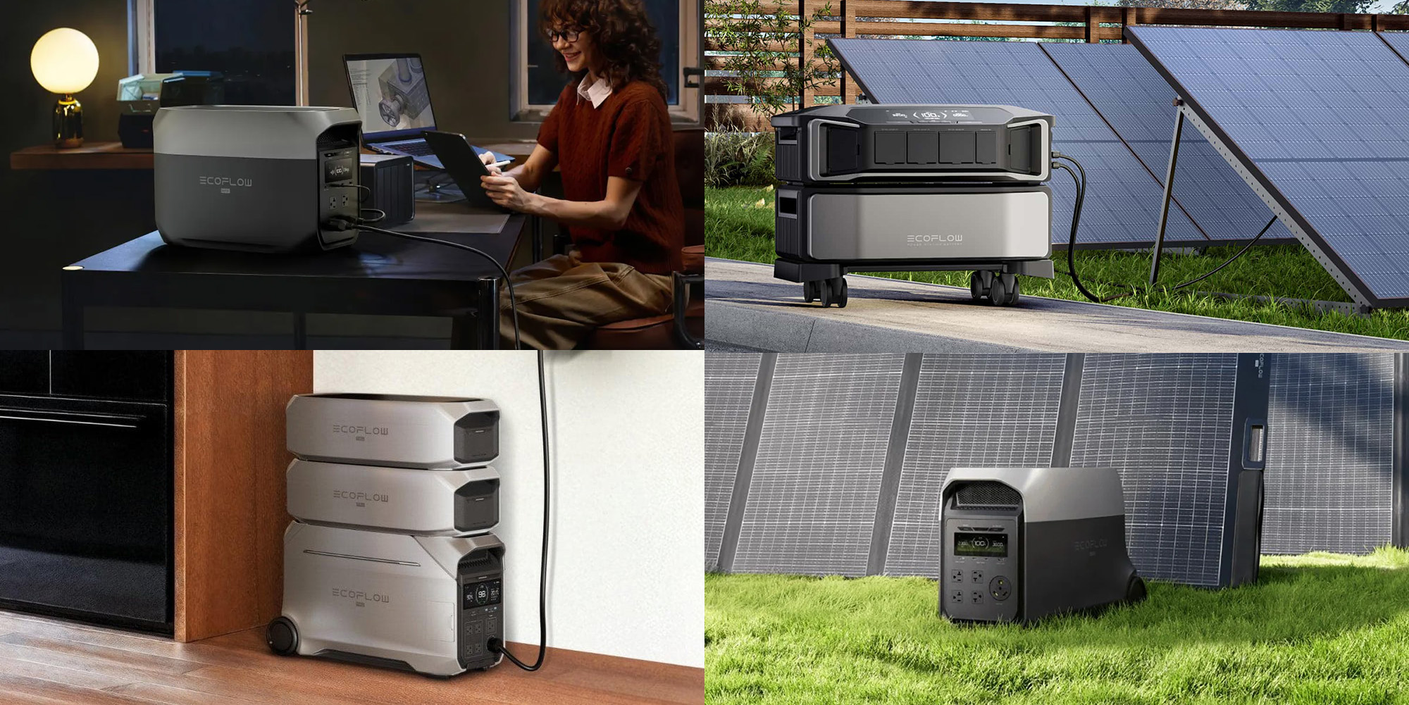 A collage of several images of a woman working on a computer