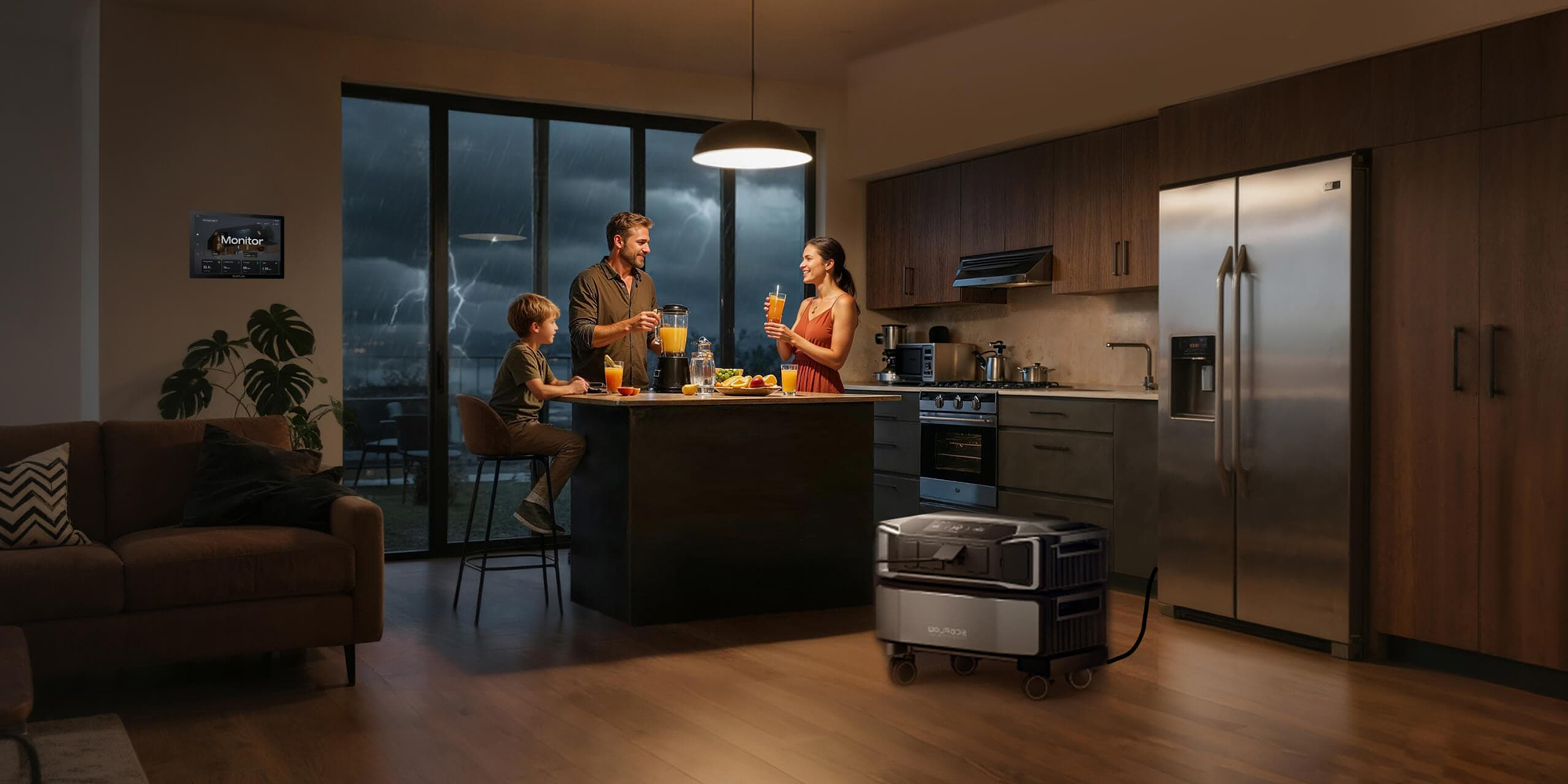 A family in a kitchen