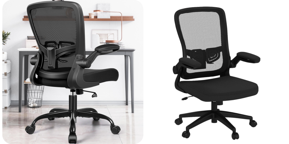 A black chair with mesh back