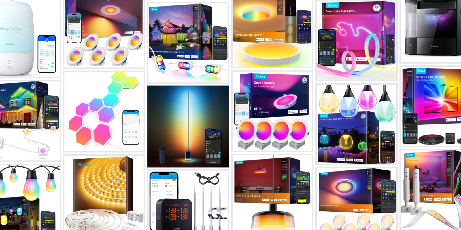 A collage of different colored lights
