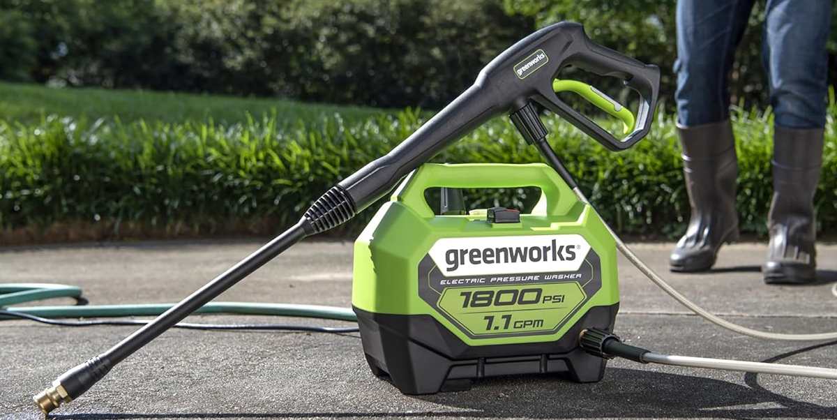 A green and black pressure washer