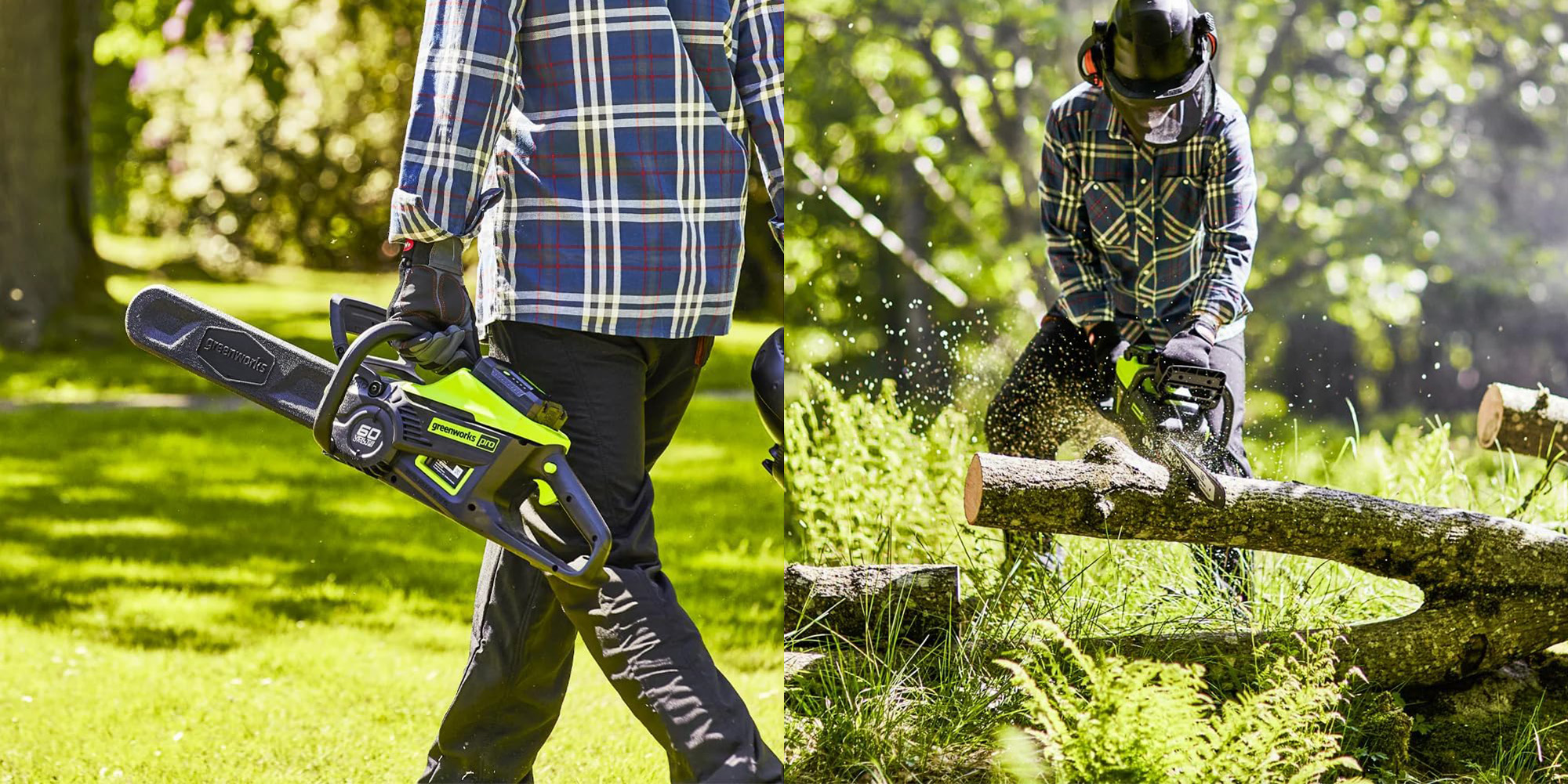A man using a chainsaw to cut a tree