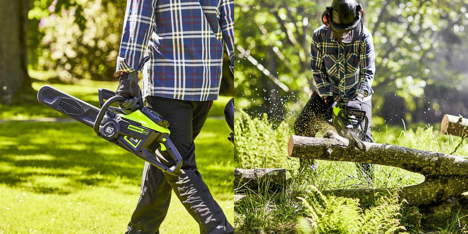 A man using a chainsaw to cut a tree