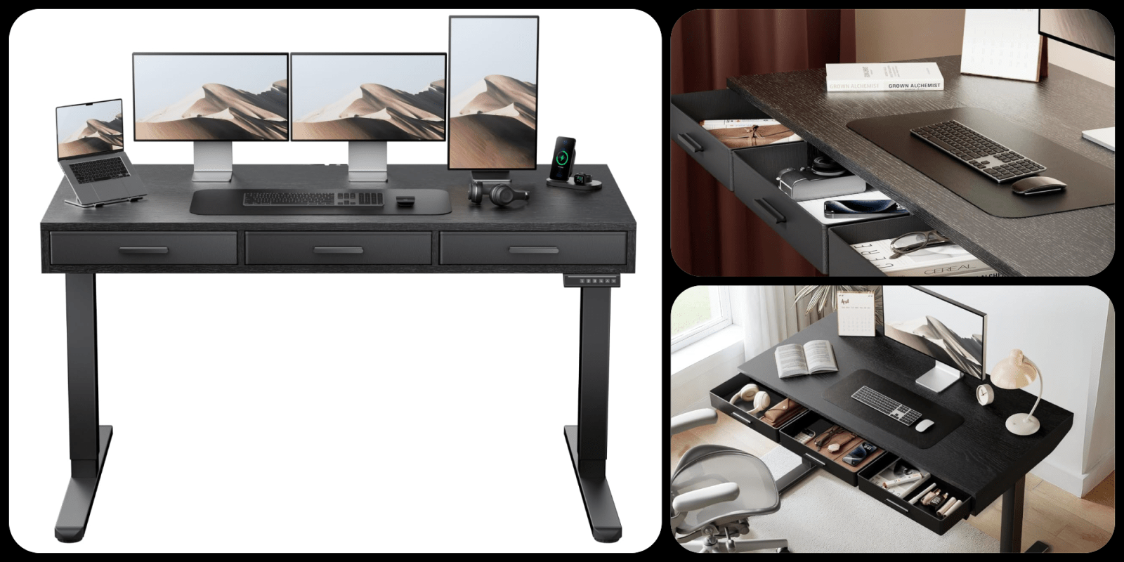 A computer desk with a desk and computer monitor