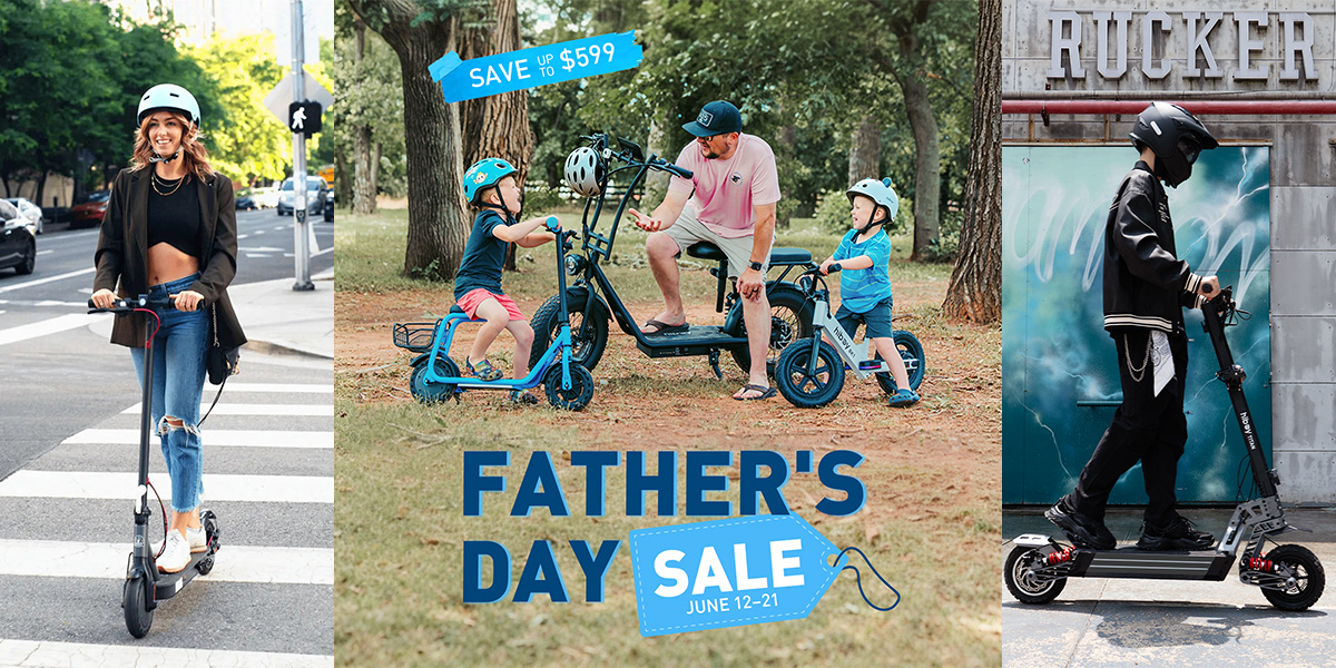 A man and two kids on a scooter