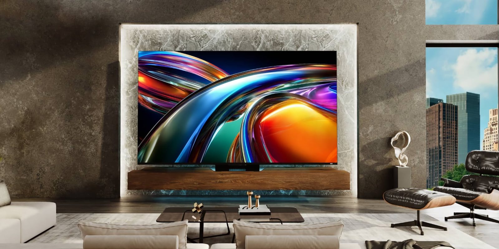 A tv on a shelf in a room